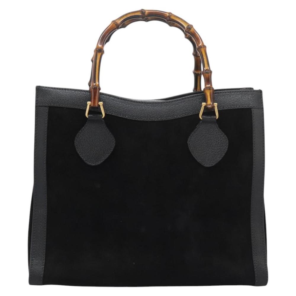 GUCCI Bamboo Hand Bag Suede Black Gold 002 2853 0260 0 Auth fm4365 - Picture 3 of 16